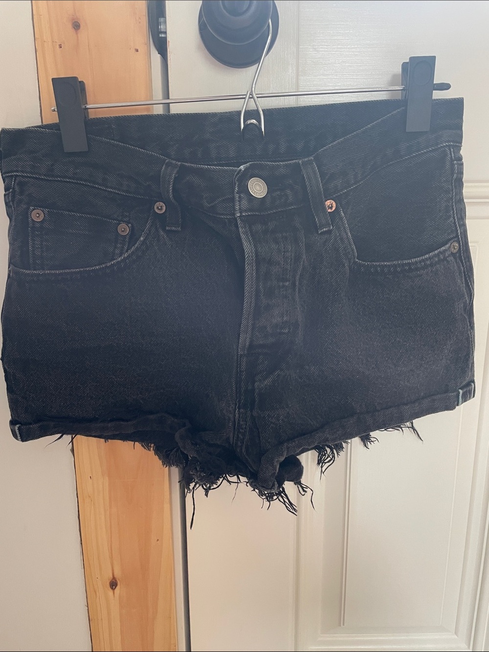 Levi's Black Frayed Denim Cutoff Shorts